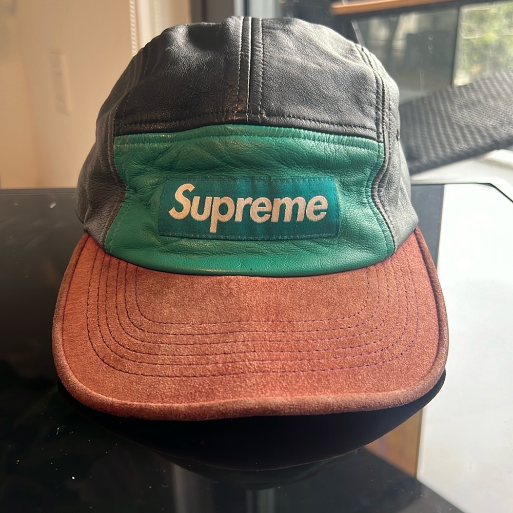 SUPREME LEATHER MULTICOLOR CAMP CAP